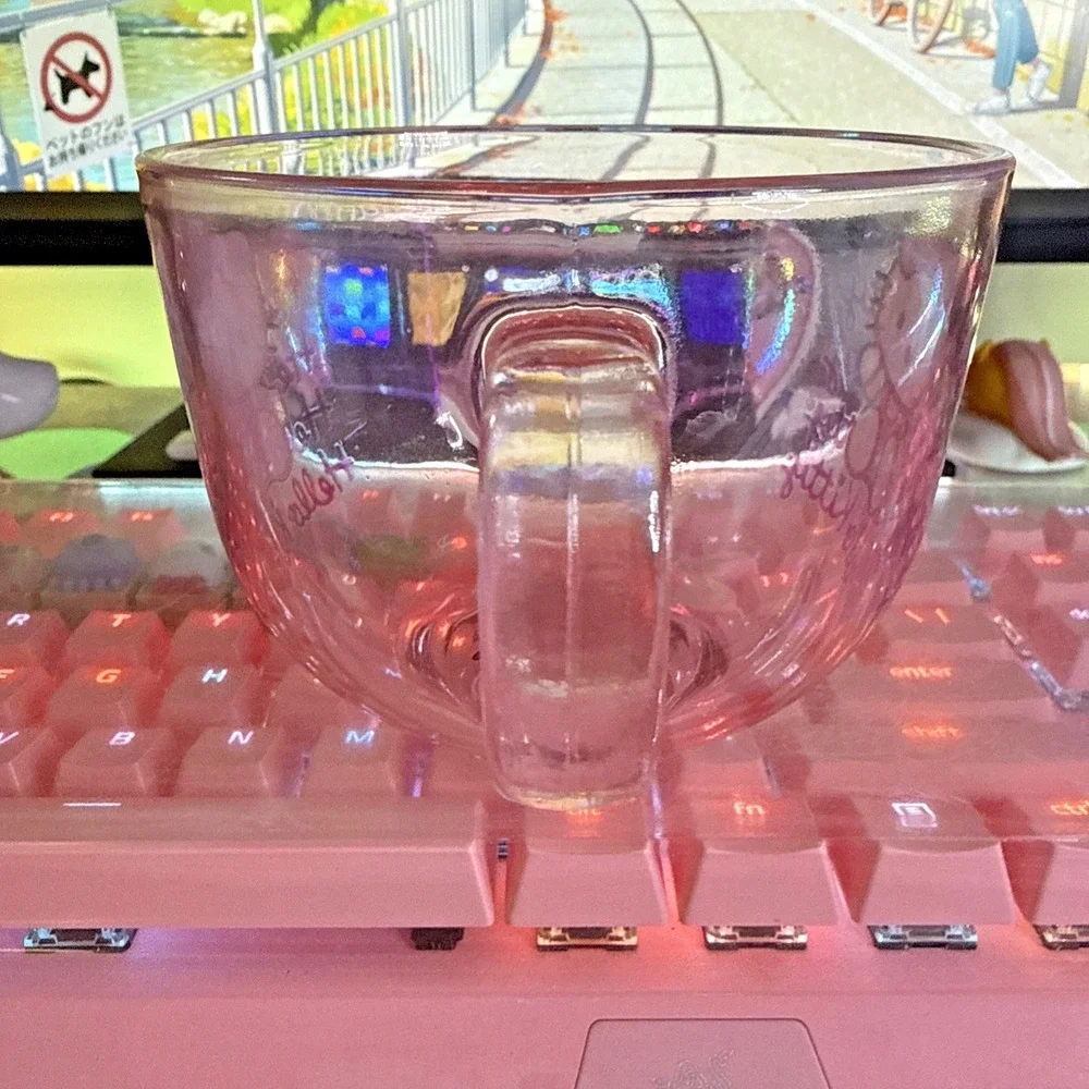 Sanrio Hello Kitty Mug Clear Pink Glass Large Coffee Latte Tea Cup 16oz 2024
